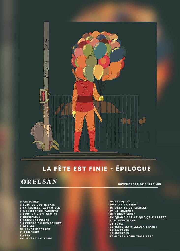 Illustration de la cover de l'album Epilogue – La Fête Est Finie d’Orelsan