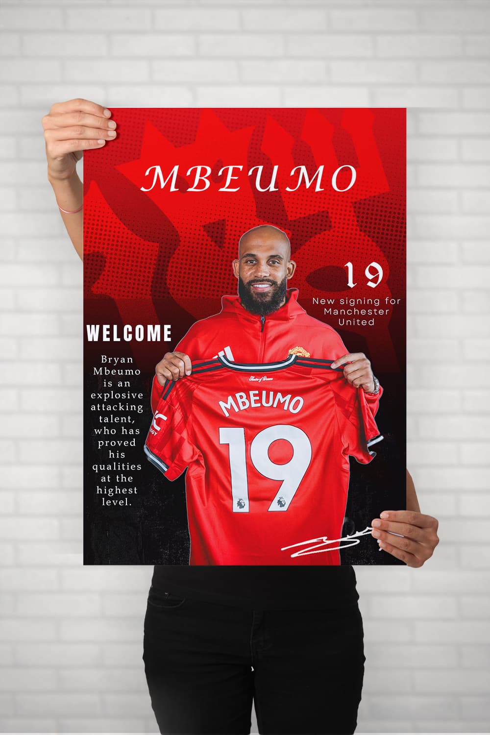 mockup d'un Poster Bryan Mbeumo joueur de manchester United